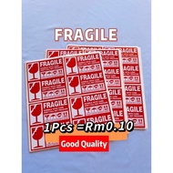 Fragile Sticker🔥Good Quality MIN. ORDER 10) Stiker Murah Mudah Pecah Ready Stock 9cm x 5cm Borong Wholesale