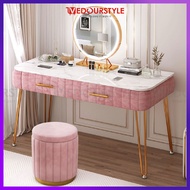 Vedourstyle Velvet Dressing Table Set Meja Solek Make Up Table Led Light Mirror Ribbon Chair