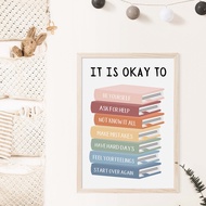 Boho It Is OK to Feel Books Educational Poster Wall Art Canvas Painting Print Picture Children Kids Room Classroom Decoration