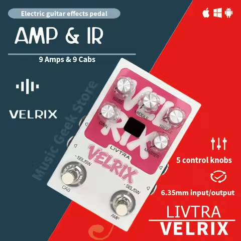 LIVTRA VELRIX Amp IR Pedal, 9 Preamp+9 Cab Sims, NAM/IR Loader, USB Audio Interface, FX Loop for Liv