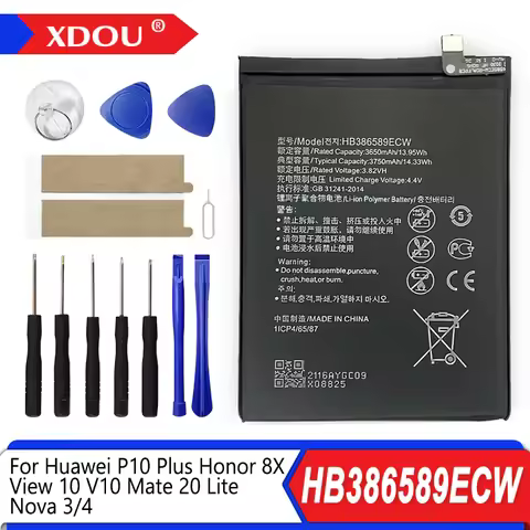 100% New HB386589ECW 3750mAh Battery For Huawei P10 plus Honor 8X View 10 V10 Mate 20 Lite Nova 3/4 