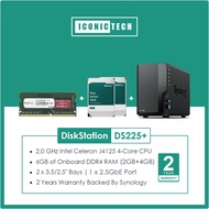 0TB~32TB Synology DiskStation DS225+ (Default 2GB + 4GB) 2-Bay Diskless NAS Enclosure