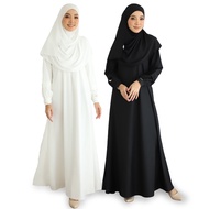 ESTIFA Jubah Medina Baju Umrah Pakaian Muslimah High grade cotton, hitam putih full lining cutting flare nursing