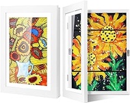 Mkway Kid's Art Display Frame - 9x12 Picture Frame with Mat ＆ 11x14 Without Mat - Artwork Pictures Holds 150 Front Opening Changeable Kids Art Frame for Drawings Schoolwork ＆ Art Projects at Home
