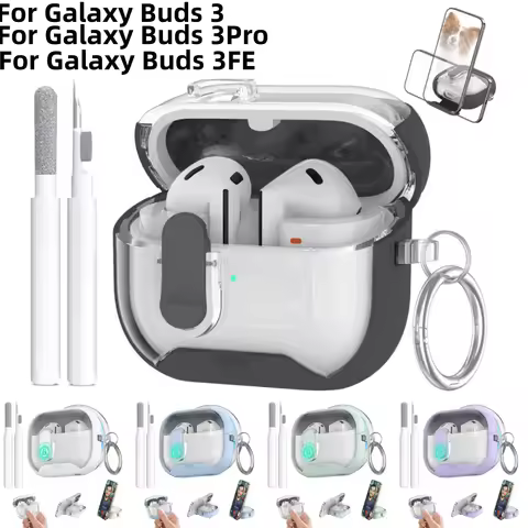 for Samsung Galaxy Buds 3/Buds3 Pro/Buds3 FE Case with Phone Stand Secure Lock Clip Protective Case 