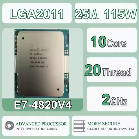 Intel Xeon E7-4820V4 10 Core 20 Thread 2.0GHz 115W 25MB Cache 14nm LGA 2011 SR2S4 DDR4-1333/1600/186