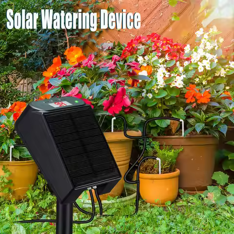 2-in-1 Solar Garden Kit, Auto irrigation watering set, 5/7M Warm & Purple Flower LED Lights, Waterpr