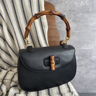 中古包 Gucci 古馳 經典黑色竹節扣蓋手提包