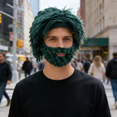 Punk-style Knitted Cap For Men Funny Wig Beard Knitted Hats Hobo Mad Scientist Hip Hop Handmade Knit