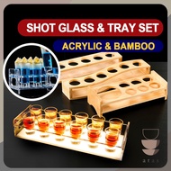 [FREE SHOT GLASS] ATAS BAR ACRYLIC WOODEN SHOT TRAY Set 6 12 Holes Wood Liquor Glass Spirit Tequila 