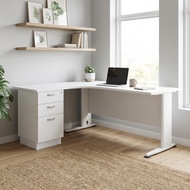 Furniture Direct HELLY 150-180cm L Shaped With Pedestal Melamine Executive Table