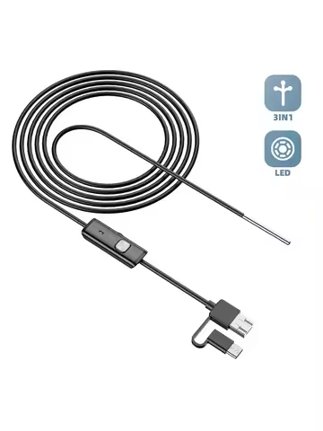 3in1 Micro USB Type-c Android Endoscope Camera Pipe Car Inspection Borescope Waterproof LEDs Rigid C