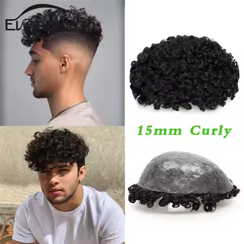 Men Toupee Curly Hair 8-20mm Men Wig Skin Base Natural Human Hair Men's Prosthesis Remy Hair System 