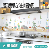 河田生活 - 廚房耐高溫防水防油貼紙(A-植物貓 60cm x 100cm) 多用途牆貼工作枱面貼 廚房窗邊牆身貼紙
