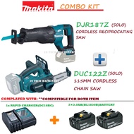 MAKITA DJR187Z CORDLESS RECIPROCATING SAW(SOLO)+DUC122Z CORDLESS CHAIN SAW+2x 3.0AH
