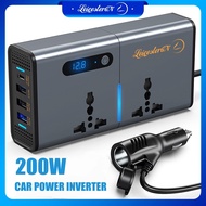 LST 200W 220V Car Power Inverter Car Plug Adapter Outlet Charger DC 12V to AC220V Car Converter with 2 Universal USB 1 QC3.0 USB and 1 Type C Ports
