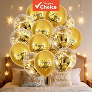 Golden Happy Birthday Metallic Balloons Set – with Confetti Strips & Long Decorations for Party, Hom
