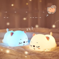 Cute Silicone Cat Night Light, Tap-to-Change Colors with 7 Options, Non-Dazzling Portable Sleep Aid 
