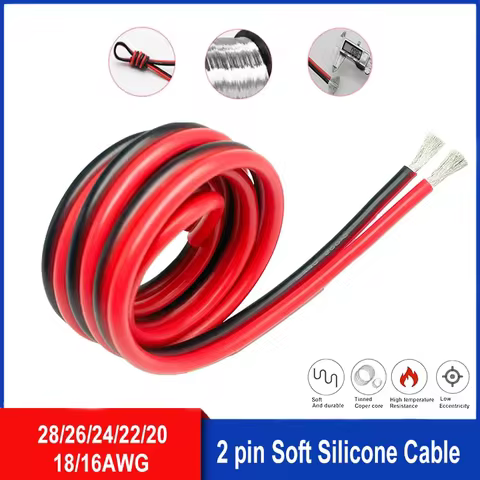 2 Pin Soft Silicone Cable or 2 Pin PVC Electronic Cable 28awg 26awg 24awg 22awg 20awg 18awg 16awg Ti