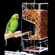 Bird Feeder for Cage Seed Food Container Acrylic Clean with Perch Parrot Feeder for Cockatiel Cockat