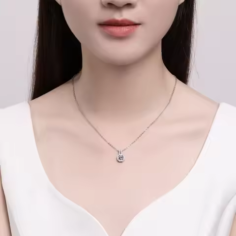 2CT Moissanite Square Necklace Pendant Women's PT950 Platinum - Polished details, lightweight, for g