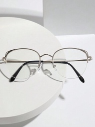 1副男士銀色金屬貓眼形眼鏡框,適用於節日裝扮、配方眼鏡、商務使用