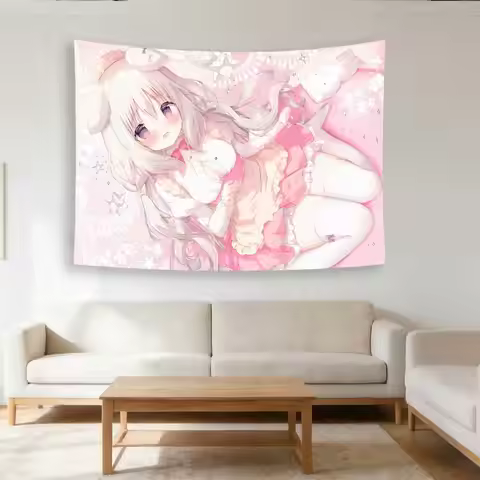 Cute Pink Galgame Tapestry - 2D Anime Wall Hanging for Bedroom Dorm Home Decor