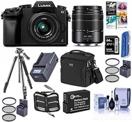 Panasonic Lumix DMC-G7 Mirrorless Camera with Lumix G Vario 14-42mm and 45-150mm Lenses Lens, Black - Bundle with Camera Case, 64GB SDXC U3 Card, Spare Battery, Tripod, Software Package, and More