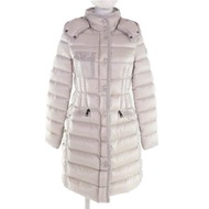 成色極佳 ★ MONCLER Hermine 帶帽羽絨服，帶品牌標誌貼片，淺米色，0 碼，正品，女款