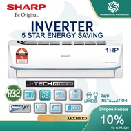 【5 STAR ENERGY SAVING】SHARP 1HP 1.5HP 2HP 2.5HP J-Tech Inverter Aircond 1HP Air Conditioner AHX10BED