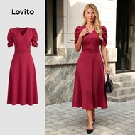 Lovito Elegant Dress Plain Ruched Dress for Women LNL71064