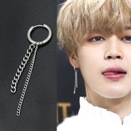 B4140 [Ring Chain Dangling Korean Unique Earrings] Medical Steel Korean Star Same Style Trendy Style