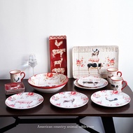 American Country Flower Ranch Animal Cow Cow Sheep Pig Ceramic Western Food Plate Steak Plate Large 