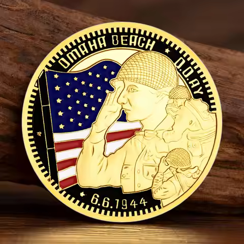 World War II 6.6.1944 Omaha Beach Gold Plated Commemorative Coin Normandy Landing Souvenir Coins