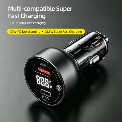 2 Port Super Fast USB Car Charger 55W Quick Charging Adapter PD30W with LED Ambient Light For iPhone