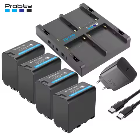 Probty 8800mAh NP-F970 Battery And 4-Channel PD60W Fast Charger For Sony NP-F550/750/770/970 Battery