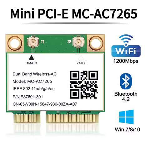 Wifi 5 1200Mbps Bluetooth 4.2 Half Mini PCI-E Wifi Card MC-AC7265 Wireless802.11ac 2.4G 5Ghz For Lap