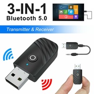 Wireless Bluetooth 5.0 Transmitter Receiver 3 In1 USB Jack Audio Adapter for TV PC Car AUX Phone Headset Stereo Music Connection
