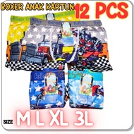 A dozen 1 dozen boys' boxers with pictures of characters. A dozen boys' boxers