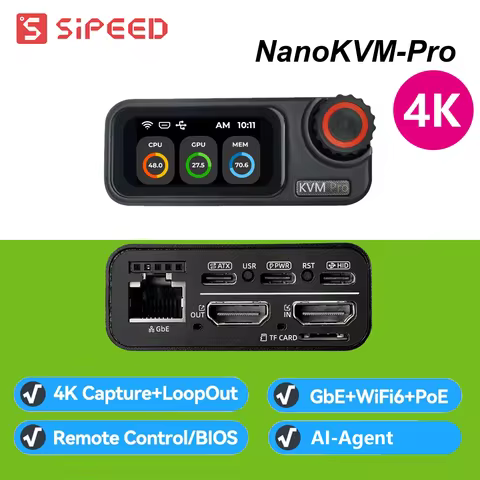 Sipeed NanoKVM-Pro 4K KVM-ATX / KVM Desk IP-KVM GbE/WiFi6/PoE for Server/NAS Remote Management 4K Ca
