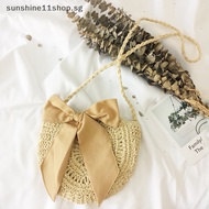 Sunshineshop Straw Bag Round Paper Rope Fashion Woven Bag Small Fresh Beach Leisure Women's Bag SG