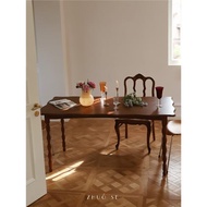 ZHUOSE 法式復古花瓣柚木實木餐桌長方形原木辦公桌桌子客廳家用