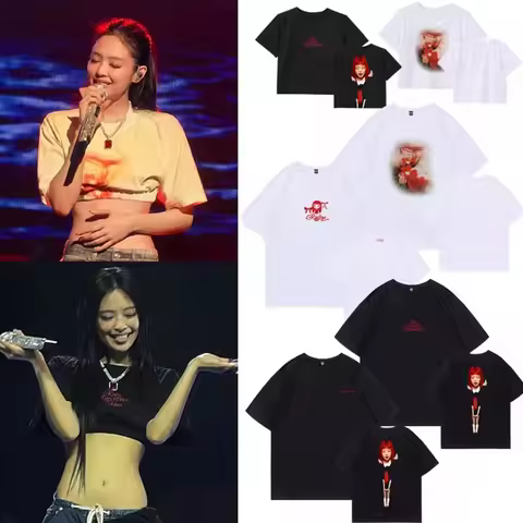 Y2K Women's JENNIE Ruby Merch Cotton T-shirt Summer Men's Round Neck Casual Short Sleeve Top