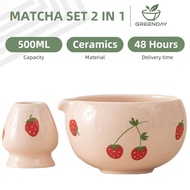 GREENDAY 2 Pcs Matcha Whisk Set, Matcha Set, Ceremony Matcha Powder Kit,Matcha Tea Set for Making La
