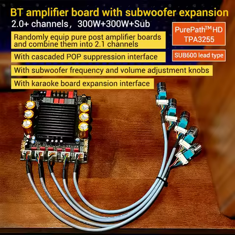 ZK-SUB600 DC 18-50V BT Amplifier Board Module with Subwoofer Extension TPA3255 2.0 +Channel Power 30