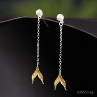 Mermaid Personality Fresh Style Fish Tail s925Silver Element Eighteen Ear Thread Original Design Sim