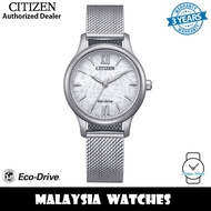 (100% Original) Citizen EM0899-81A Eco Drive Silver Dial Stainless Steel Case &amp; Strap Women's Watch (3 Years Warranty)