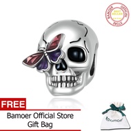 BAMOER Dark Skull ผีเสื้อ Charms 925เงินสเตอร์ลิงลูกปัดฮาโลวีนพอดีสร้อยข้อมือจี้สร้อยคอเครื่องประดับ