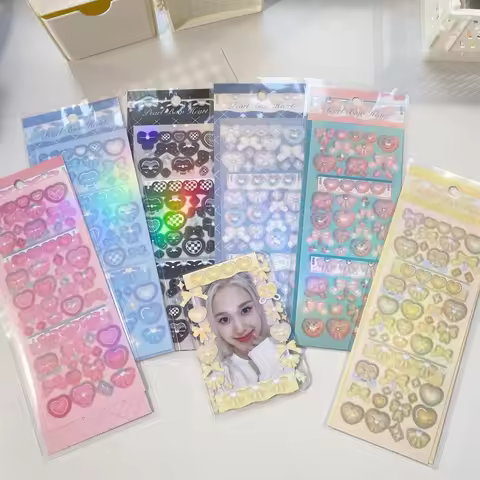 INS Romantic Bow Love Heart Decorative Stickers Kpop Scrapbooking DIY Diary Album Postcard Material 
