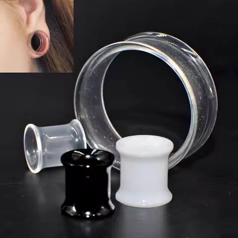 Pair Transparent &White&Black Color UV Acrylic Double Flared Ear Tunnel Expander Ear Plug Ear Gauges